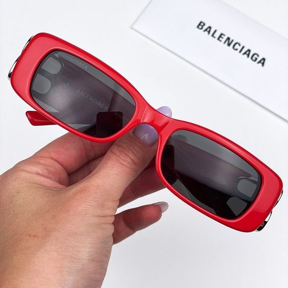 Balenciaga BB0096S 015 Sunglasses Red Silver Logo Rectangle Unisex - Picture 2 of 15